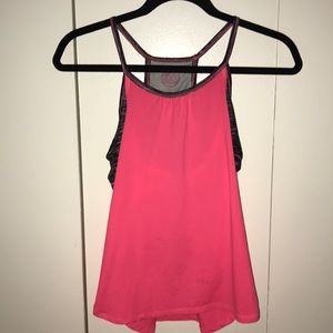 neon pink tank top with attached sports bra